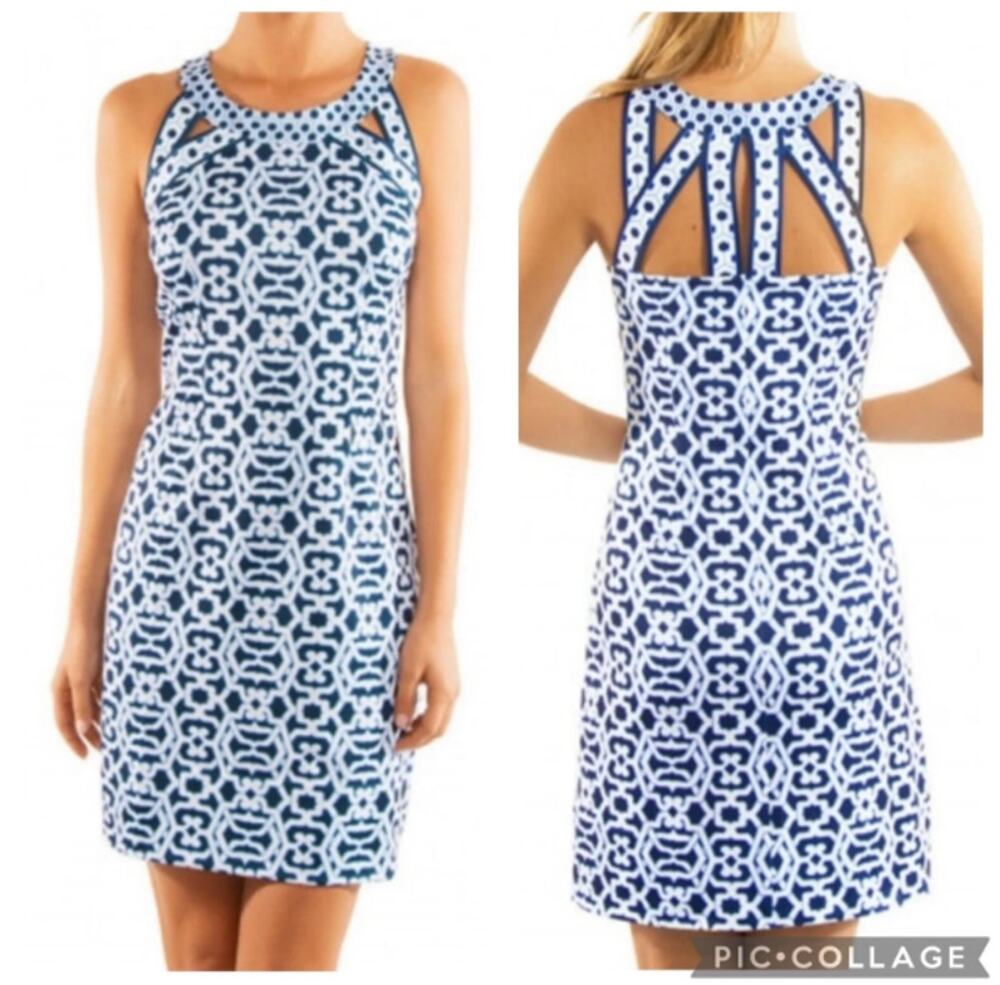 Gretchen Scott Isosceles Rio Gio Blues Dress Size Small Resort Wear Vacation